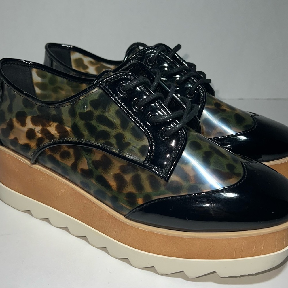 ALDO Y2K Grunge Glam Clear Patent Leopard Print Sassafras Platform Oxfords Sz 8